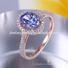 Chapeamento de champanhe 925 sol anel de prata com pedra azul